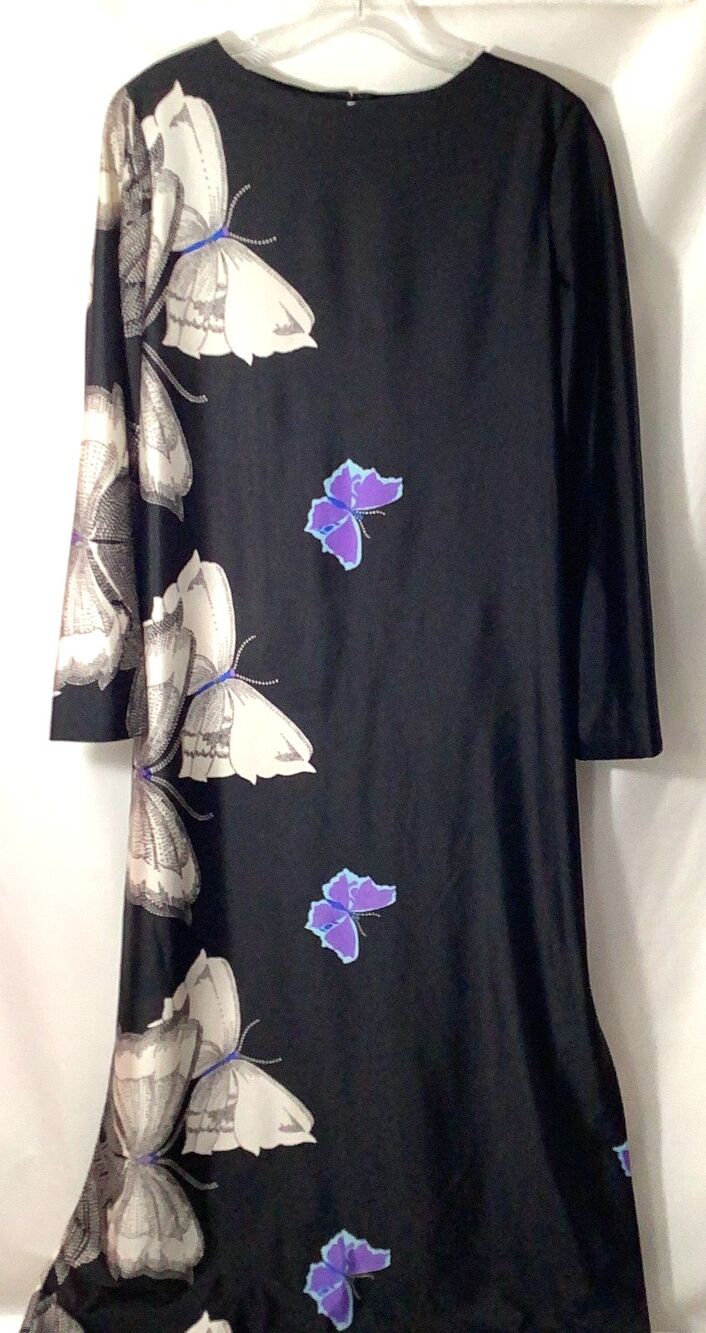 RARE Maxi Dress XL Hostess Gown Mod Butterfly Vintage 60s 70s Joan Leslie